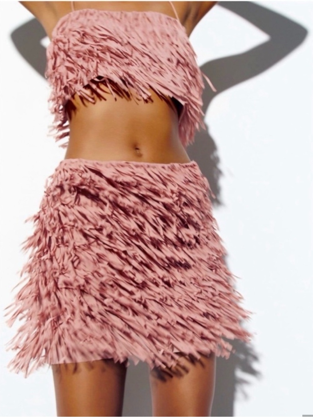 ZARA 2 Piece Fringe Mini Skirt in Dusty Pink